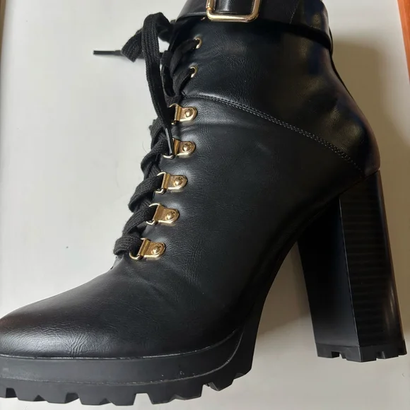 Shoe Dazzle Black Combat Boots with Buckle Detail - Picture 4 of 13